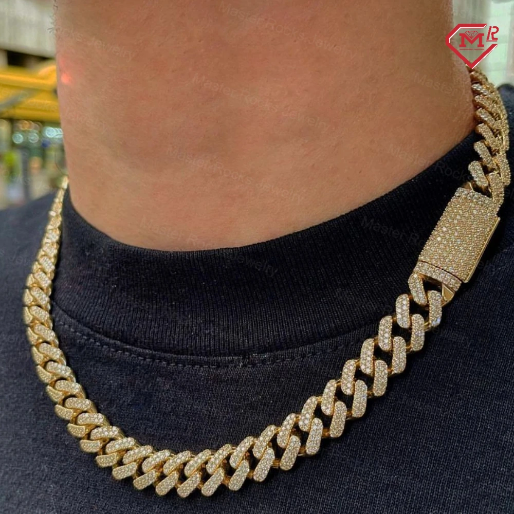 Hiphop Miami Cuban Link Chain 8MM Passed Diamond Tester 925 Silver Iced Out Vvs Moissanite Chain Link Cuban