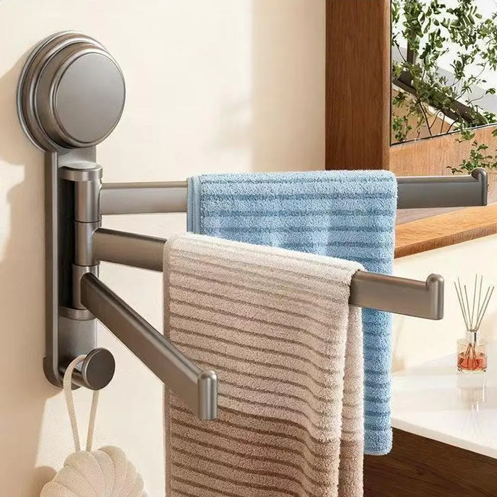 Swivel Towel Rack Suction Cup Holder Wall Mounted Strong Adhesion No Drill Multipurpose Organizer for Bathroom Kitchen ﻿