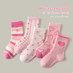 5 Pairs Cotton Socks Baby Socks Pink Socks Kids Cartoon Pattern Socks Spring Autumn Girls Socks