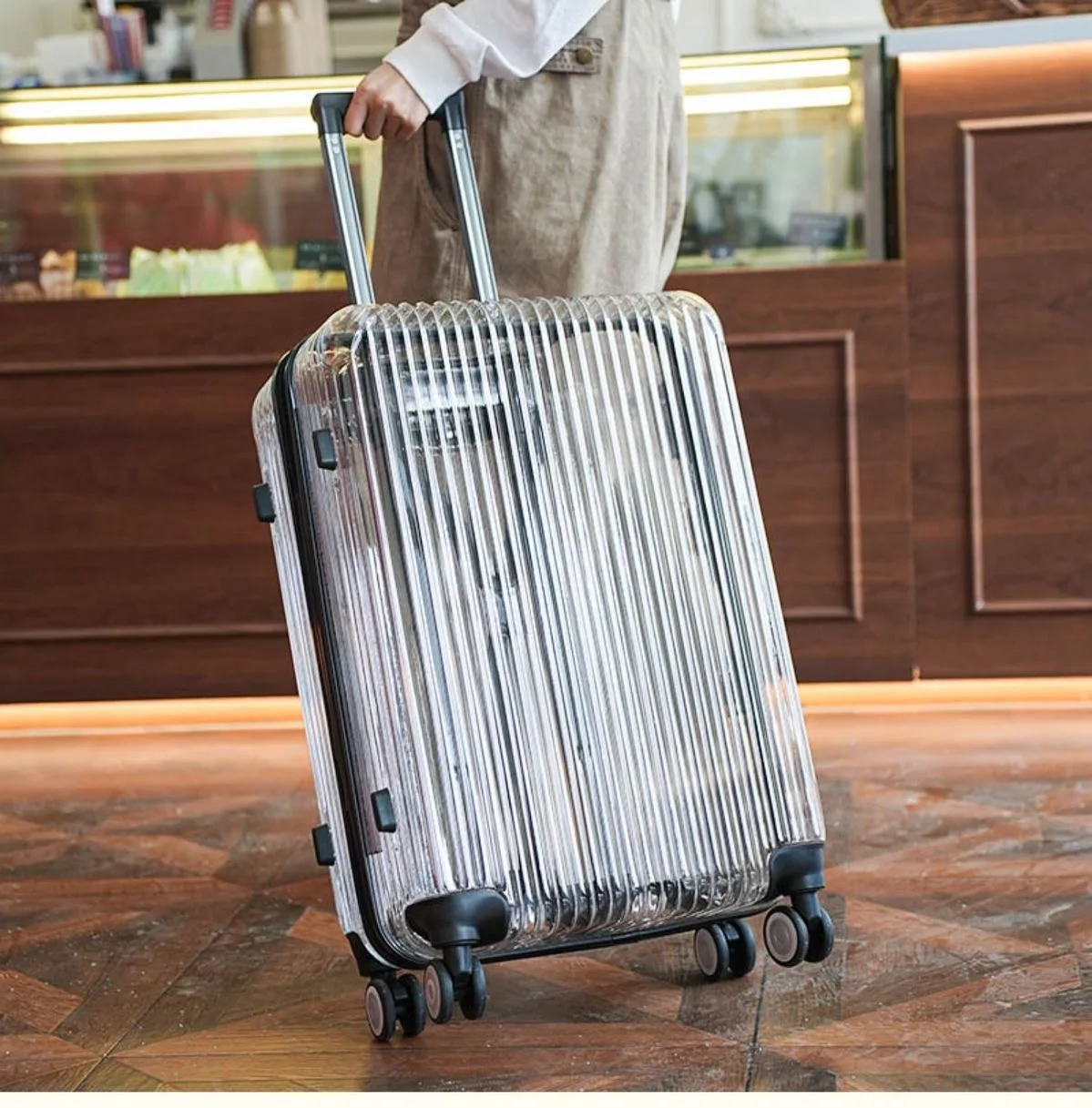 

Transparent PC Carry On Suitcase 20 inch Cabin Luggage Trolley Bag On Wheels Fasion Rolling Luggage