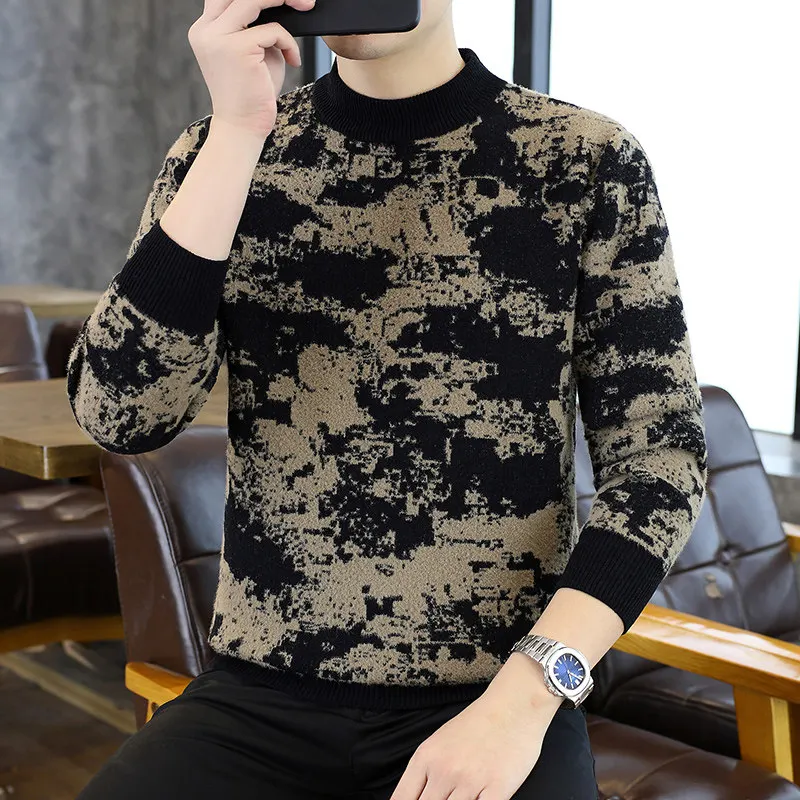 

Men's Thiened Knitted Sweater Camouflage f High Collar No Pilling Winter Base irt Inner Wear Top Simple Luxury Sle