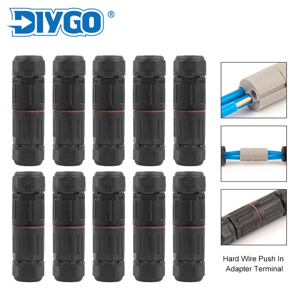 10PCS IP68 Electrical Waterproof Connector Wire Cable 3 Pin Outdoor Hard wire Quick Push-in Conductor Terminal block Connector