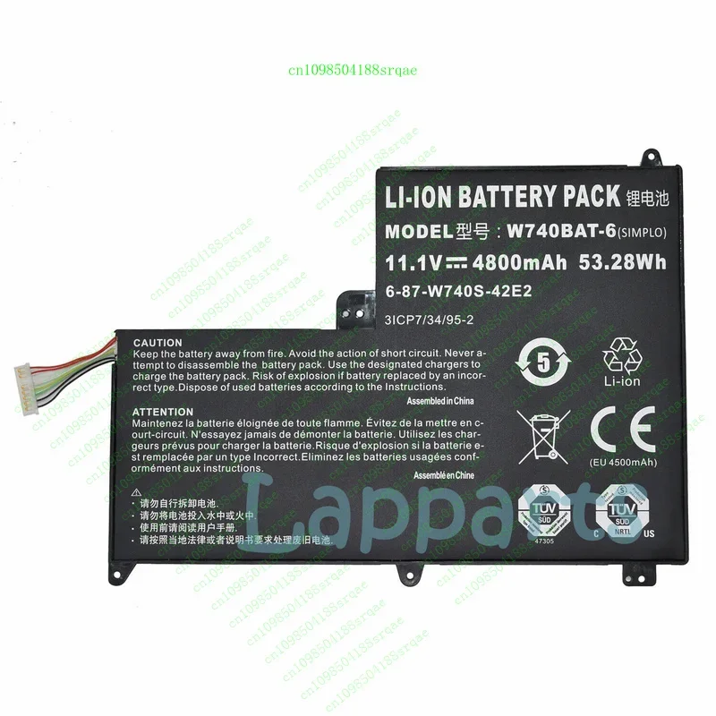 

New Genuine W740BAT-6 Battery for Clevo 6-87-W740S-42E 3ICP7/34/95-2 S413 W740SU"% Test"