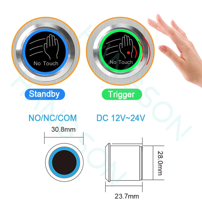 28MM Infrared Sensor Switch 22mm DC12/24V Metal IR Switch Touchless Infrared Sensor Door Access Control Switch