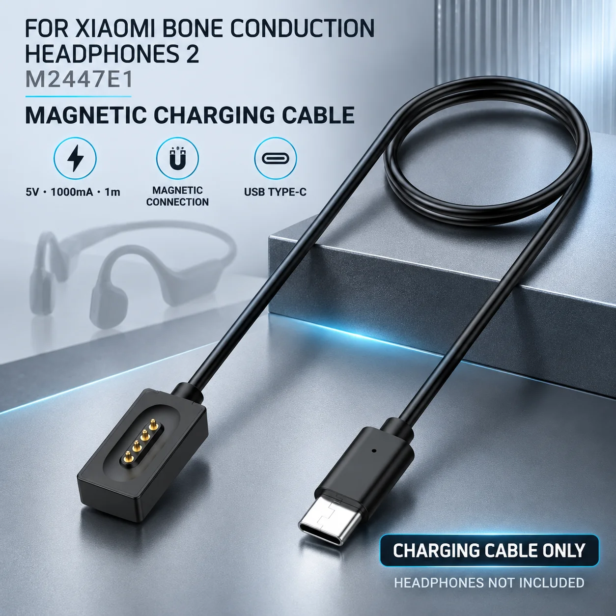 Replacement Magnetic Charging Cable For Xiaomi Bone Conduction Headphones 2（M2447E1） USB Charger Cord 4Pin Fast Charge 1m