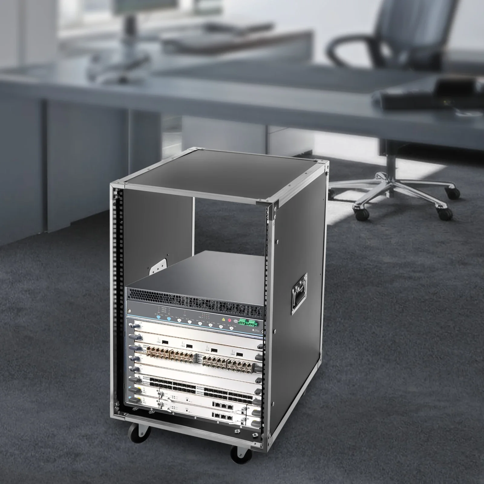 

16U Portable Rolling Network Rack Server AV Rack Stand Audio Video Telecom Equipment Rack Network Server Cabinet (16U)