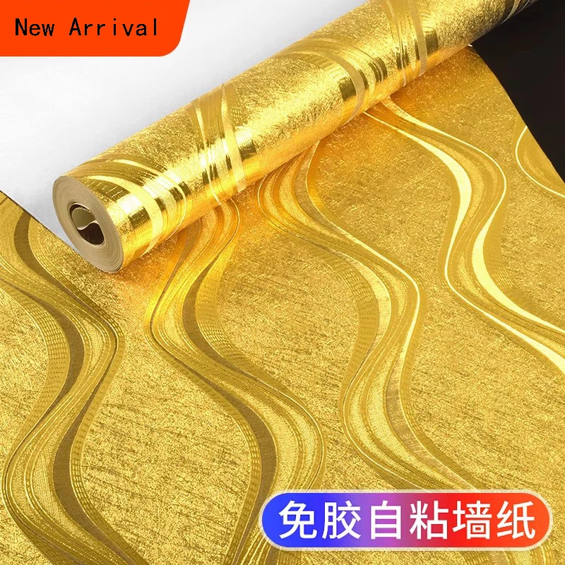 

Luxury Peel and Stick Gold Foil Wallpaper Roll Bedroom Living Room Wavy Striped Wall Paper Hotel Loft papel de parede