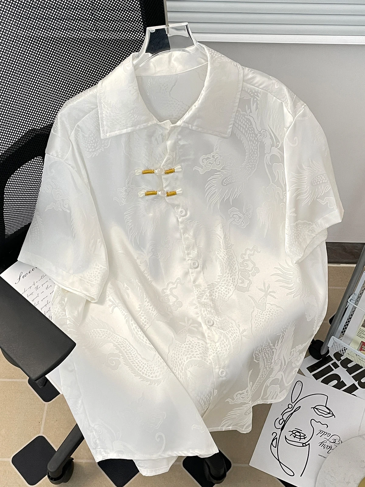 

Summer Thin ort Sve irt Casual Loose Fit Ice Silk Fabric No Ironing Required Chinese Sle Design Youth Trend Travel S...