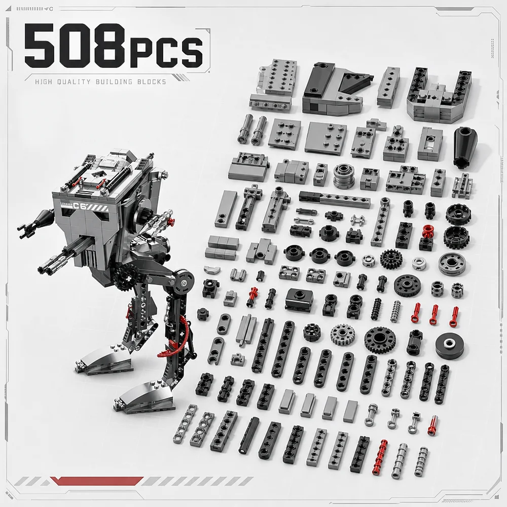 Sci-fi Walking Robot Building Blocks Set 508PCS, Item No.33134, Premium Small ABS Bricks, 360° Rotatable Head & Exposed Gear Mechanical Structure, DIY Assembly Mecha Model, Desktop Display Decor, Great Holiday & Birthday Gift for Teens Adults
