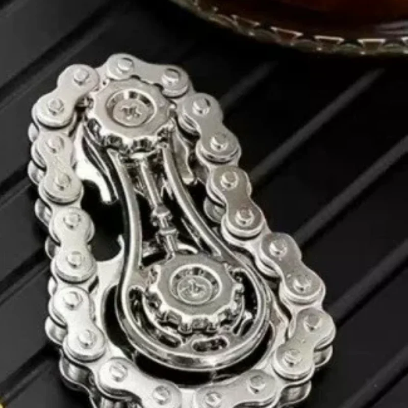 1個入り精密機械加工金属製デュアルギアスプロケットハンドローラーフィジェットチェーンおもちゃストレス解消フォーカススピナー