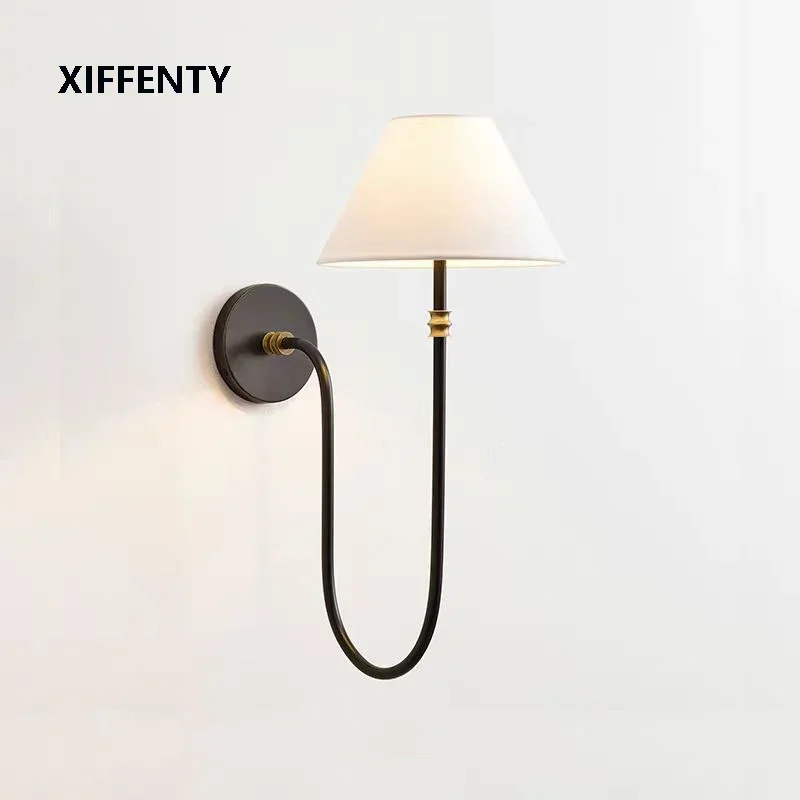 Nordic Long Bend Cloth Wall Lamp Modern Study Living Room Bedroom Bedside Wall Light Fireplace Decoration Retro Lamps