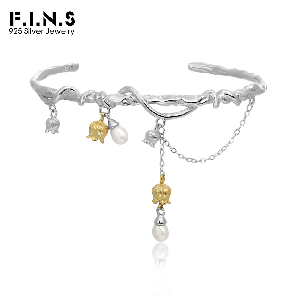 

F.I.N.S браслет из стерлингового серебра 925 пробы с разделением цветов, открытые браслеты для женщин, модные цветочные подвески, ювелирные изделия, подарки