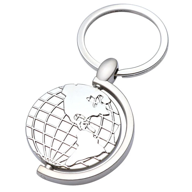 Personalized Rotating Globe Metal Car Keychain Man Bag Pendant Car Key Ring Holder Creative Birthday Gift Accessories