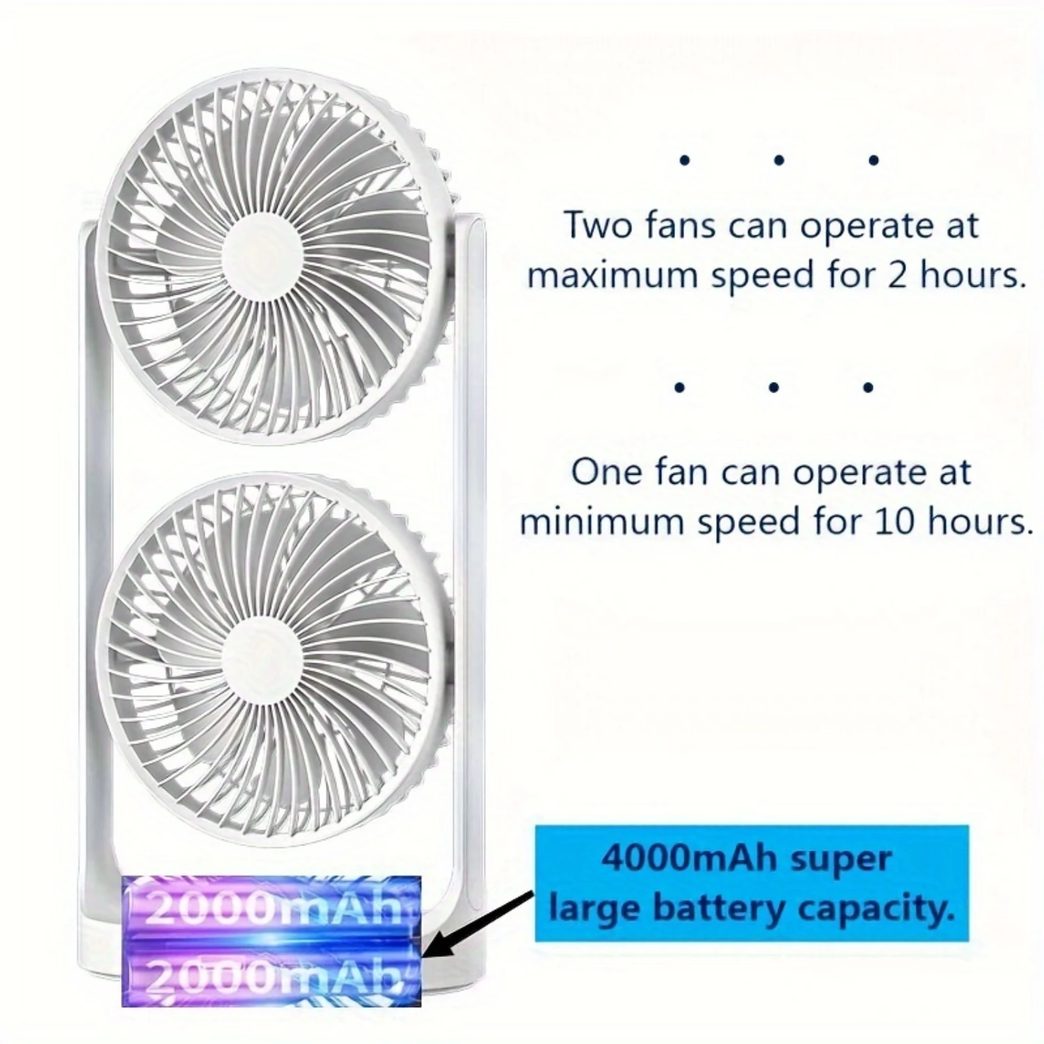 1개, 휴대용 듀얼 헤드 데스크 팬 - 전방향 공기 흐름, 듀얼 공기 배출구, 조절 가능한 강력한 브리즈, 컴팩트하고 가벼움