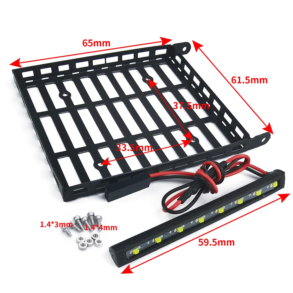 AXSPEED Metal Roof Rack Luggage Carrier LED Light for Axial SCX24 AXI00005 Jeep Gladiator 1/24 RC Car Decoration Accessories