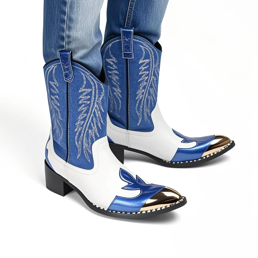 Mode Spitz Männlichen Stiefeletten Plus Größe Party Schuhe Stickerei Cowboy Stiefel Aus Echtem Leder Männer Motorrad Kurze Stiefel – Detail 37