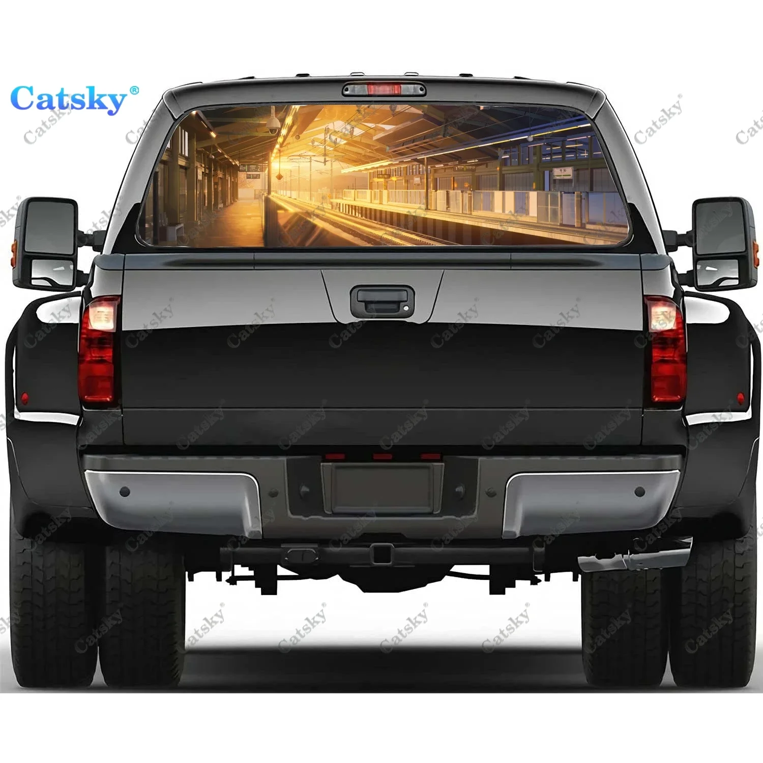 

Anime - Train Station Rear Window Decals for Truck,Pickup Window Decal,Rear Window Tint Graphic Perforated Vinyl Truck Sticker