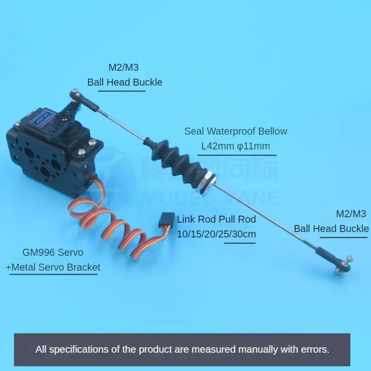 Model statku 996 serwo + wspornik metalowy + M2/M3 drążek sterowniczy pręt łączący ze stali nierdzewnej + klamra z głowicą kulową + gumowa uszczelka