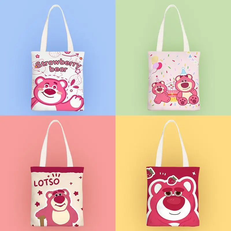 

Kawaii Disney Lotso Versatile Canvas Bags Large Capacity Shopping Bag Cartoon Anime Lotso Handbag Casual Women's Student Handbag
