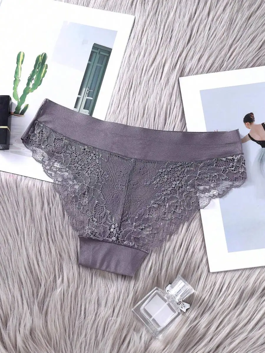 

4pcs Women Seamless Lace Mesh Briefs Comfortable Ice Silk Panties
