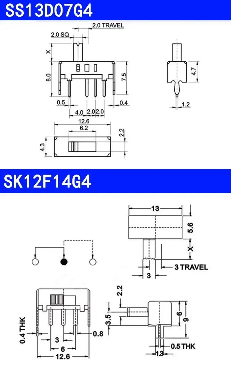20 Stück Miniatur-Kippschalter, vertikal/horizontal, Inline-Schalter für Spielzeug, 3-polig, 6-polig, zwei, drei Positionen – Detail 6