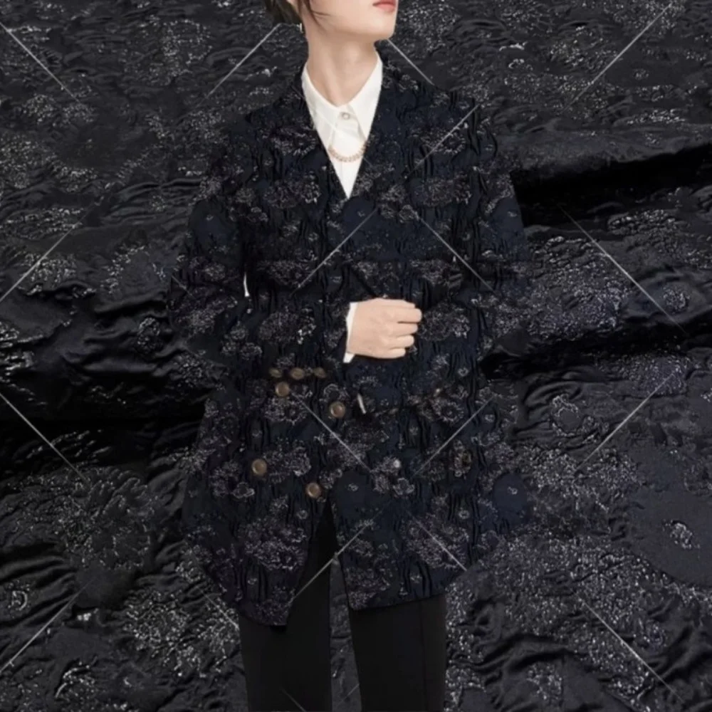 

Brocade Jacquard Fabric Dyed Polyester Gold Line Material Embossed Dress Suit Clothing DIY Sewing Wholesale Fashion By Meter