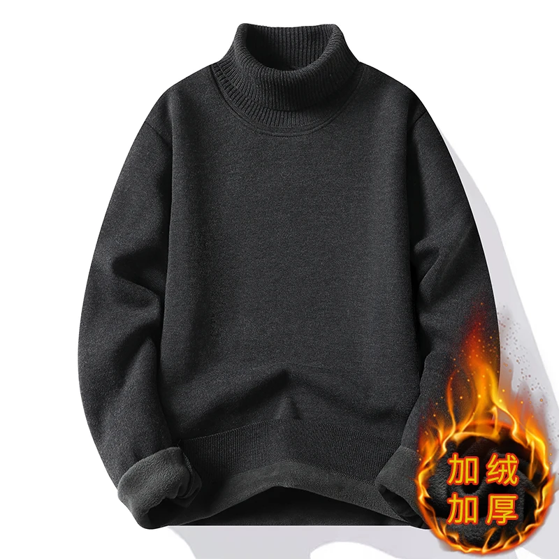 2024 autumn and winter new high-neck and fleece thickened solid color integrated fleece warm bottom sweater