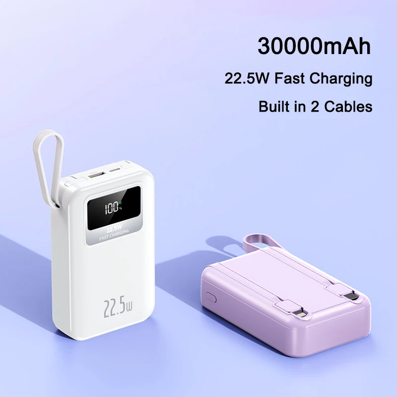 

30000mAh Mini Power Bank With Cable PD22.5W Two Way Fast Charging Powerbank for iPhone 14 13 Pro Samsung Huawei Xiaomi Powerbank