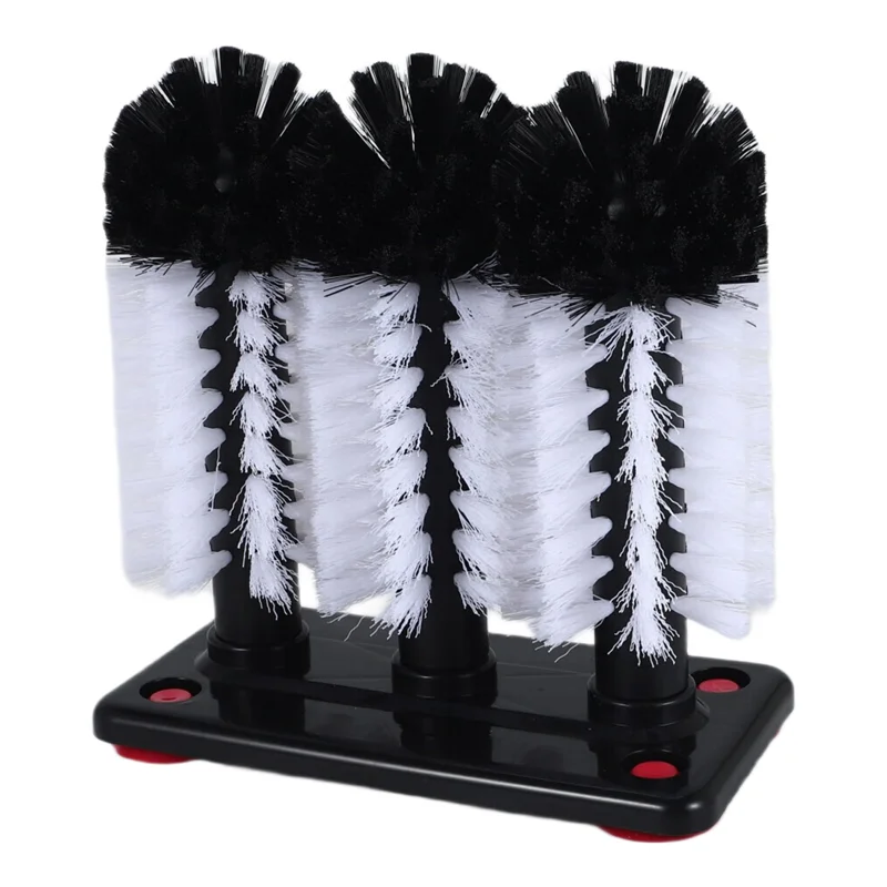 ABPP-Spazzola per la pulizia delle bottiglie d'acqua Rondella per tazze di vetro con base di aspirazione Spazzola a setole a 3 teste per tazza di birra, tazza a gamba lunga