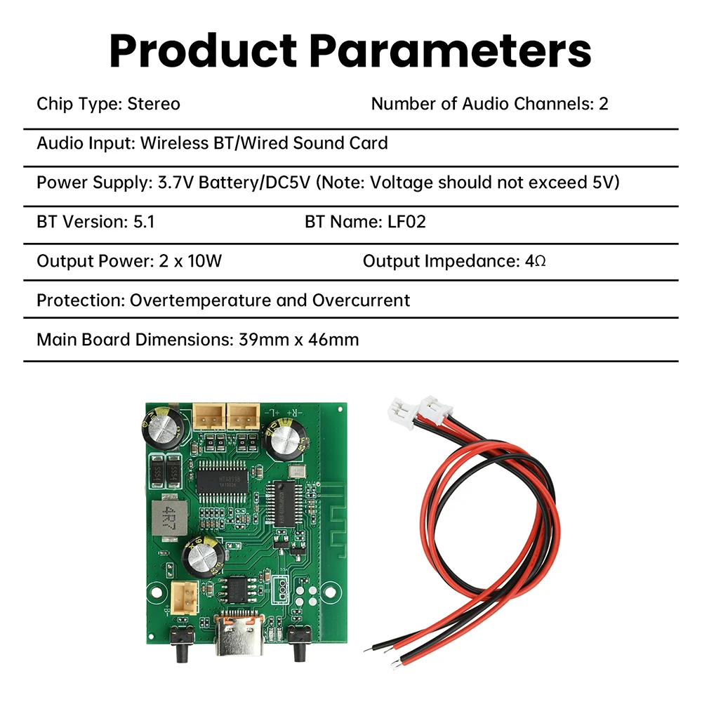 Papan Amplifier Stereo BT TWS Bertenaga Baterai DC5V/3.7V 2x10W Kanal Ganda Dapat Disesuaikan Dan Dapat Diisi Ulang