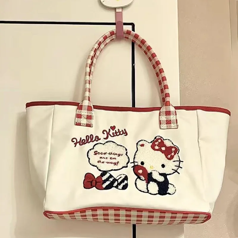 Sanrio płócienna torba damska moda o dużej pojemności Hello Kitty torebka kreskówka jeden torba na ramię na zakupy torba na ramię