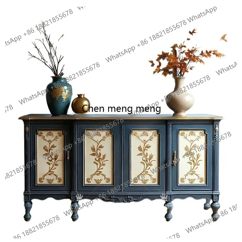 

RR French retro entrance cabinet, solid wood carving flower foyer, painted storage, living room decorative cabinet