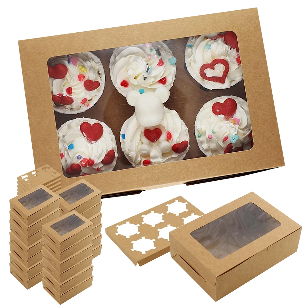 20 Pcs Cupcake Containers with Window and Inserts 6 Count Food Grade Treat Boxes Cupcake Holders for Cookies Muffins Cupcakes