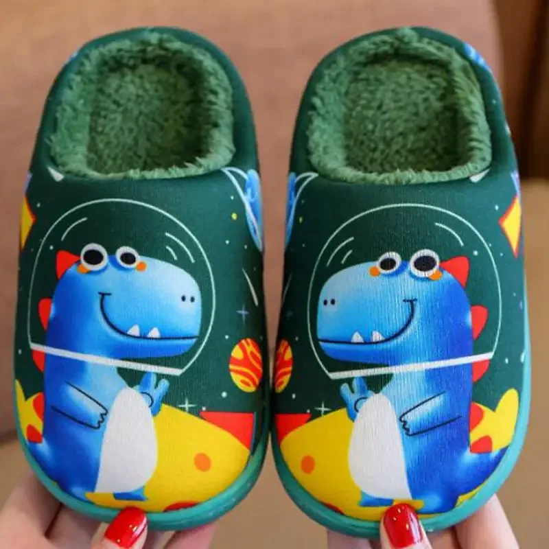 Kids Girls Winter Slippers Boys Cartoon Dinosaur Home Slippers Children Plush Indoor Warm Autumn Men Bedroom Woman Floor Shoes