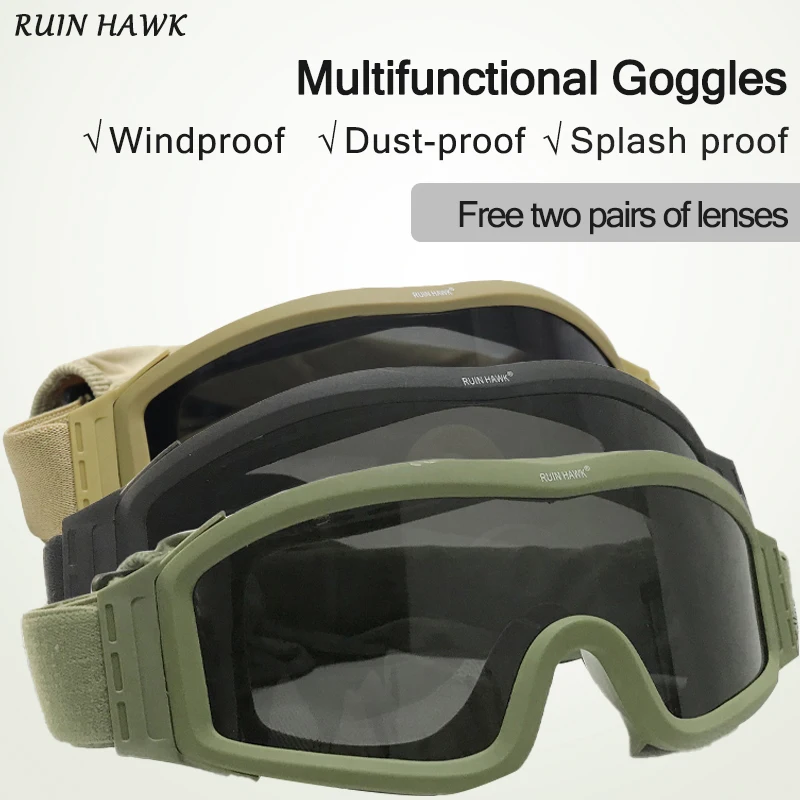 

Outdoor Mountaineering Sports Glasses Military Tactical Goggles Men's Hunting and Shooting Safety Glasses 3 Lenses