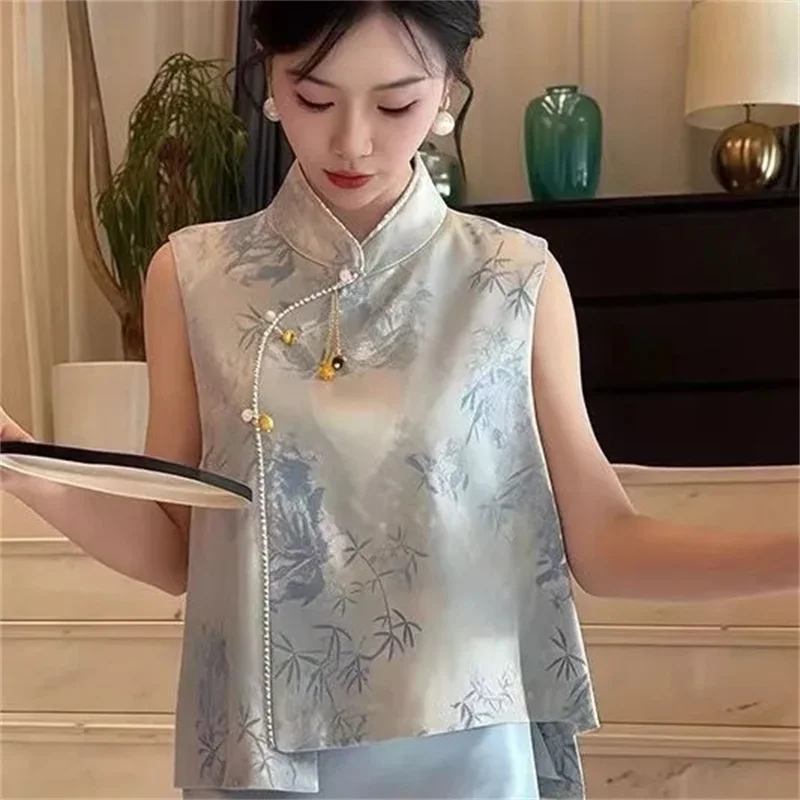 New Chinese Style Top Solid Color Tencel Short Sleeve 2025 Summer New Product