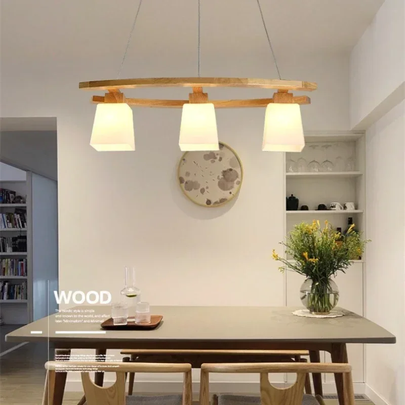 Individuality, Creativity, Simplicity, Rural Restaurant, Bar, Study, Three Head Solid Wood Dining Pendant Lamp