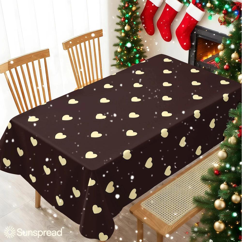 Mocha Butter Hearts Table Cloth Waterproof Tablecloth Spill Proof Table Cloth, Wipe Clean Table Cloth for Dining Camping