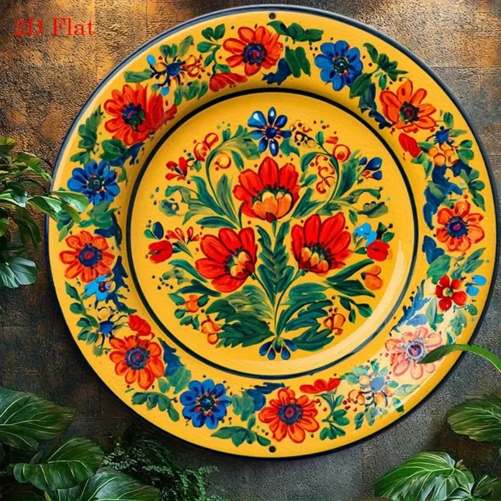 CIFBUY Vintage Yellow Floral Iron Wall Art Waterproof Metal Sign Decor for Living Room Cafe Durable Hanging Sculpture