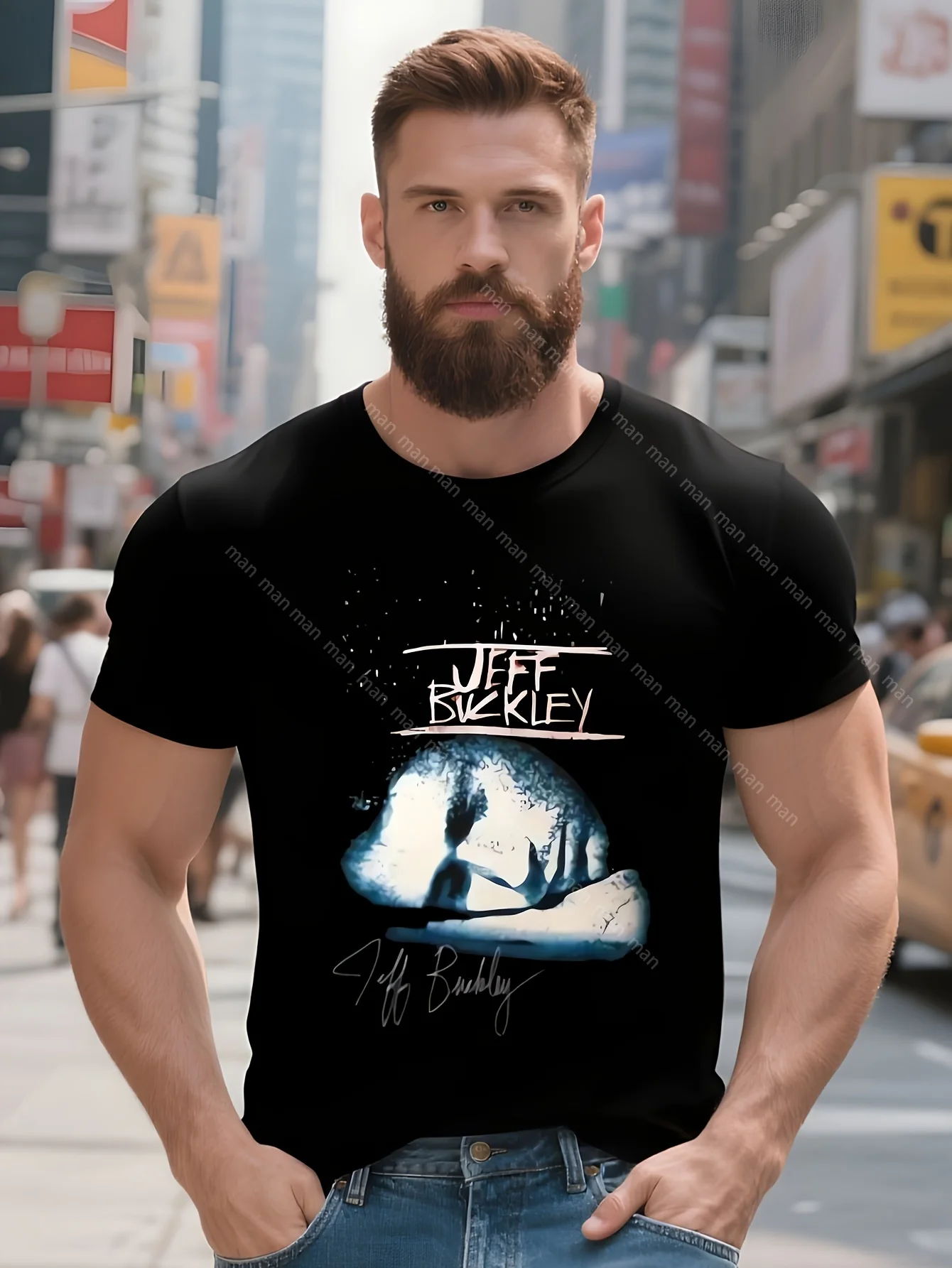 تي شيرت جيف بوكلي توقيع الوجه أسود مقاس S-4XL