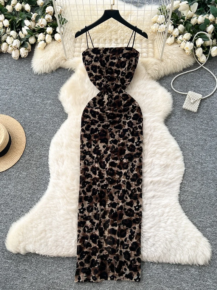 مثير ليوبارد طباعة Bodycon الدكتور المرأة الصيف Faion عالية الخصر ألف خط تنورة ضيقة تناسب التخسيس العصرية Strapl طويلة Dr