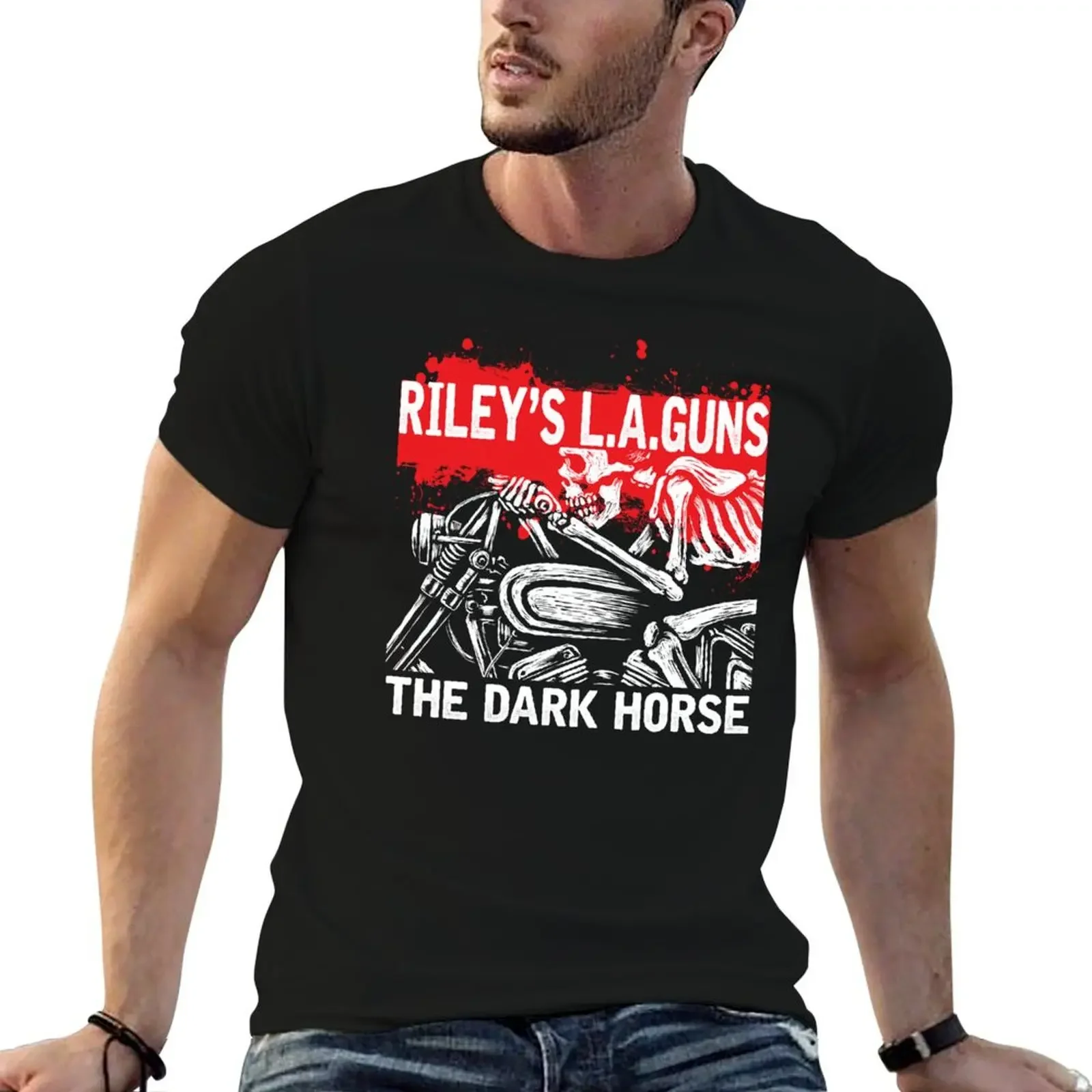 Riley's L.A.GUNS Official The Dark Horse Biker T-Shirt aesthetic clothes cotton graphic tees mens clothing