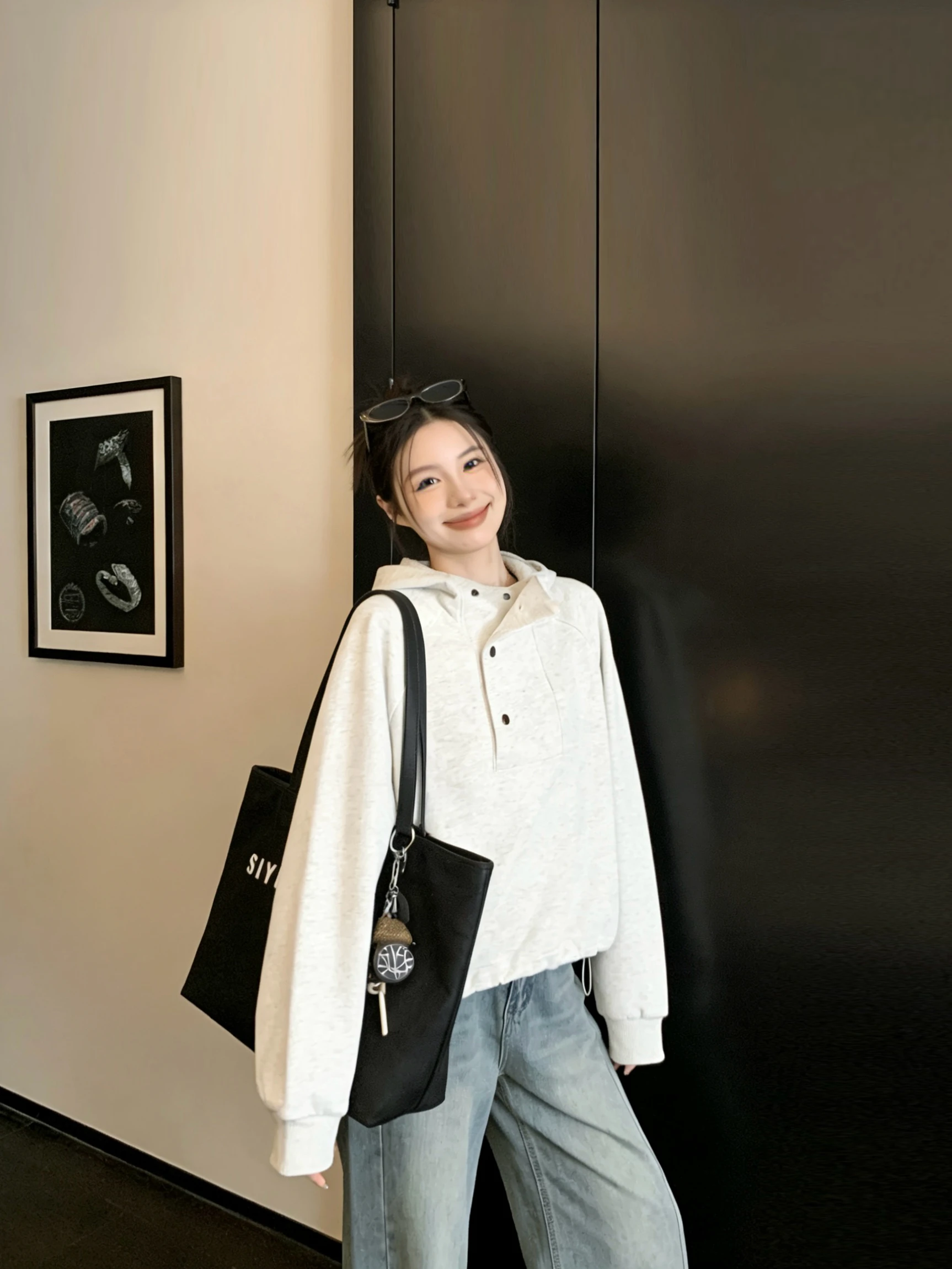 

Свободная толстовка с капюшоном для женщин, весенняя коллекция, корейский дизайн, повседневный стиль, бренд Morning Bell Evening Song