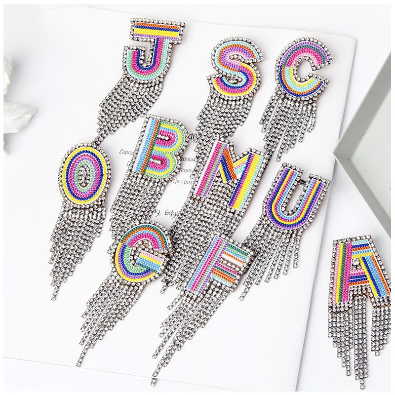 26 Letters Patches for Clothing Tassel Embroidered Appliques Sticker Stripes Badge Diy Iron on Clothes Craft with  pin brooch