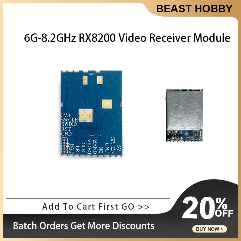 

BeastHobby RX8200 6G-8.2GHz с выходом RSSI, 6SPI, уровень сигнала 6SPI 3.3В, скорость до 100K.