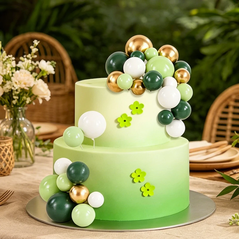

32pcs Birthday Balls Cake Topper Green White Gold Mini Balloons Foam Pearl Balls Cake Decor Birthday Wedding Party Decorations