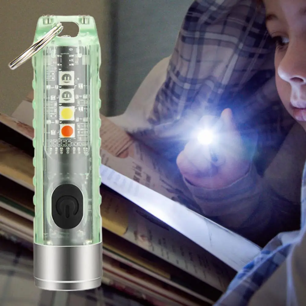 Keychain Flashlight High Brightness IP66 Waterproof Rechargeable One-Key Start USB Charging LED Torchlight Emergency Lamp