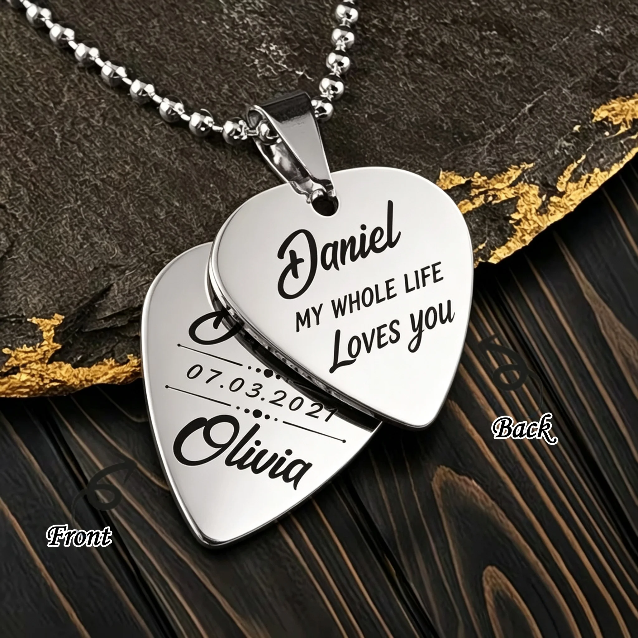 Personalized Guitar Pick Necklace Custom Name Date Engraved Stainless Steel Pendant Love Gift for Men Women Couple Jewelry