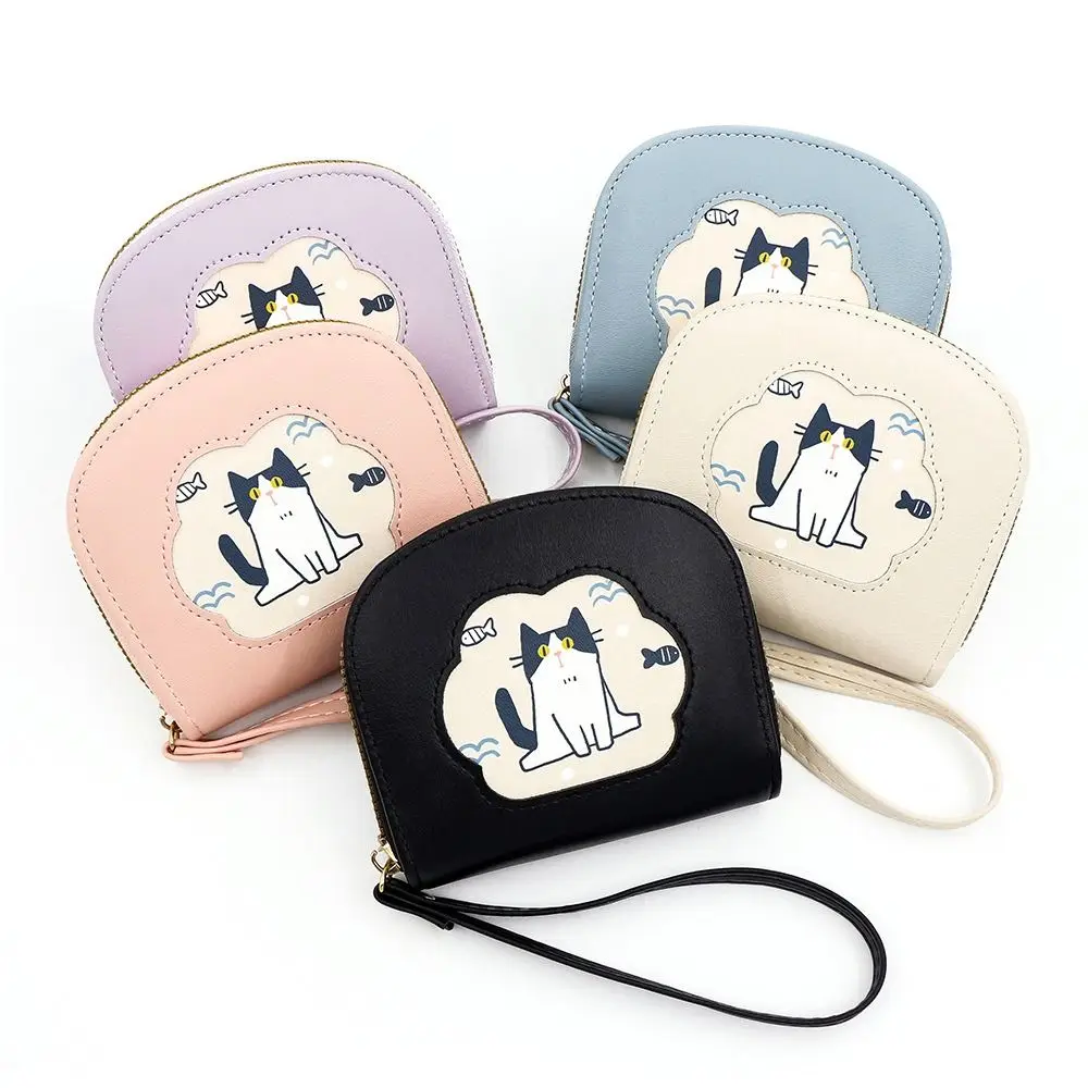Mini Multi-card Slot Cute Cat Short Wallet Cartoon Korean Style PU Leather Card Bag Card Pocket Zipper Card Holder Outdoor