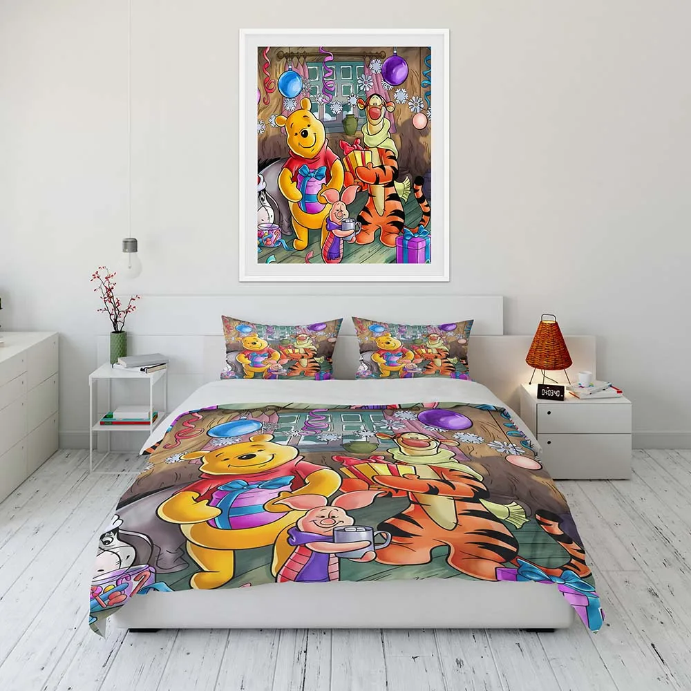 Imagem -06 - Disney Winnie The Pooh Bedding Conjunto For Kids Folha Plana Capa de Edredão Fronha Roupa de Cama Tecido Caseiro Solteiro Duplo Rei Roupa de Cama